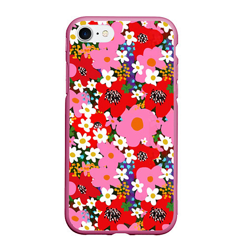 Чехол iPhone 7/8 матовый Flowers / 3D-Малиновый – фото 1