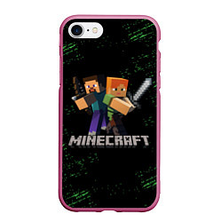 Чехол iPhone 7/8 матовый MINECRAFT, цвет: 3D-малиновый