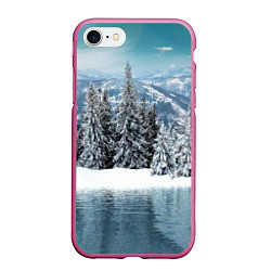 Чехол iPhone 7/8 матовый Зимний лес, цвет: 3D-малиновый