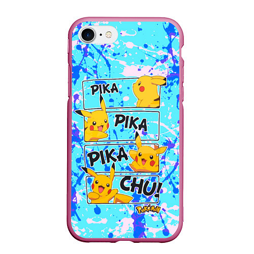 Чехол iPhone 7/8 матовый Pikachu / 3D-Малиновый – фото 1