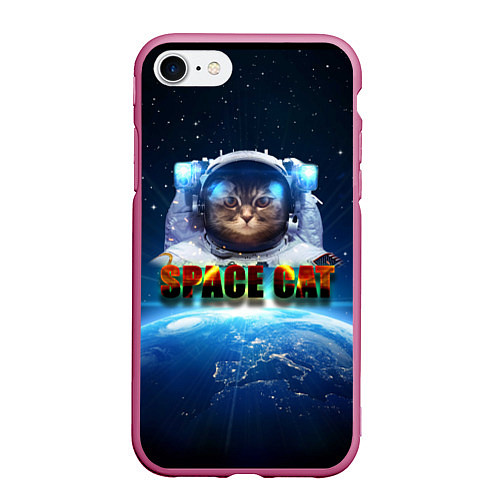 Чехол iPhone 7/8 матовый Космический кот / 3D-Малиновый – фото 1