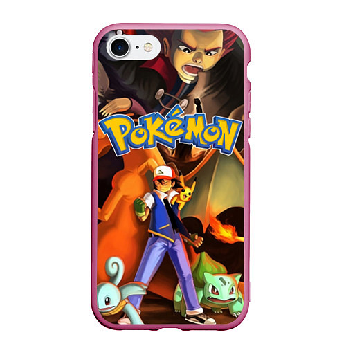 Чехол iPhone 7/8 матовый POKEMON / 3D-Малиновый – фото 1