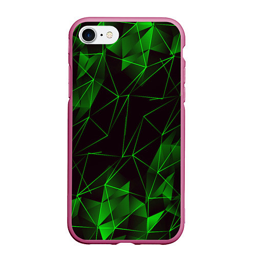 Чехол iPhone 7/8 матовый GREEN STRIPES / 3D-Малиновый – фото 1