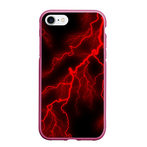 Чехол iPhone 7/8 матовый МОЛНИЯ RED NEON / 3D-Малиновый – фото 1