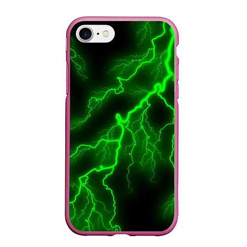 Чехол iPhone 7/8 матовый МОЛНИЯ GREEN NEON / 3D-Малиновый – фото 1