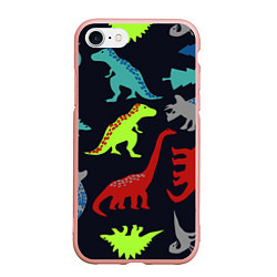 Чехол iPhone 7/8 матовый Динозавры, цвет: 3D-светло-розовый