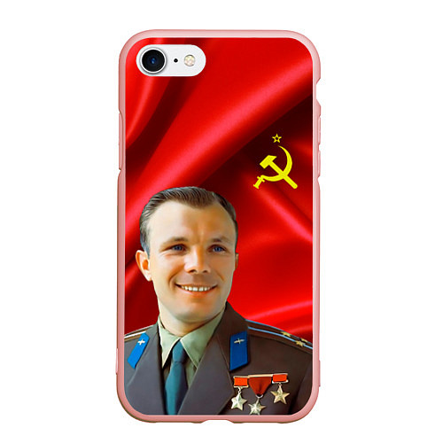 Чехол iPhone 7/8 матовый Юрий Гагарин / 3D-Светло-розовый – фото 1