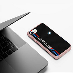 Чехол iPhone 7/8 матовый BMW POWER CARBON, цвет: 3D-светло-розовый — фото 2