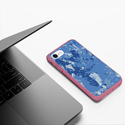 Чехол iPhone 7/8 матовый КАМУФЛЯЖ BLUE, цвет: 3D-малиновый — фото 2