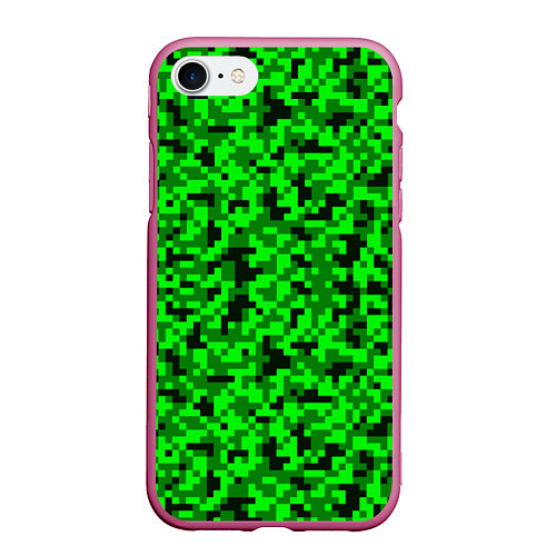 Чехол iPhone 7/8 матовый КАМУФЛЯЖ GREEN / 3D-Малиновый – фото 1