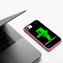 Чехол iPhone 7/8 матовый MINECRAFT CREEPER, цвет: 3D-малиновый — фото 2