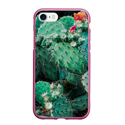 Чехол iPhone 7/8 матовый Кактусы с цветами реализм, цвет: 3D-малиновый