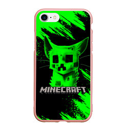 Чехол iPhone 7/8 матовый MINECRAFT CREEPER CAT, цвет: 3D-светло-розовый
