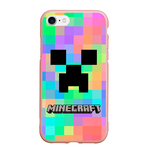 Чехол iPhone 7/8 матовый Minecraft / 3D-Светло-розовый – фото 1