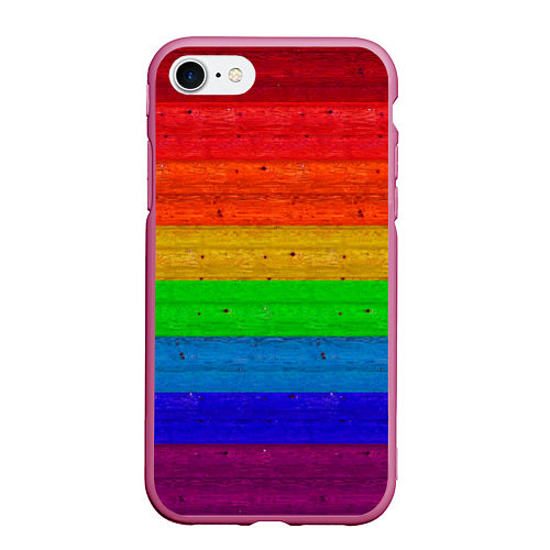 Чехол iPhone 7/8 матовый Разноцветные доски радужный / 3D-Малиновый – фото 1