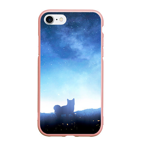 Чехол iPhone 7/8 матовый Силуэт корги ночь космос дымка / 3D-Светло-розовый – фото 1