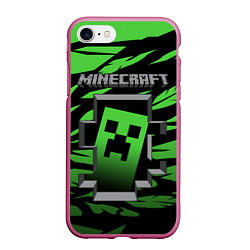 Чехол iPhone 7/8 матовый Minecraft, цвет: 3D-малиновый