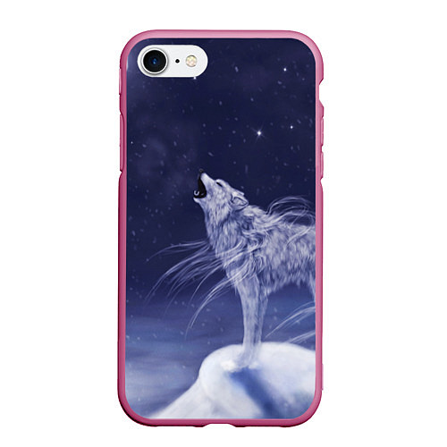 Чехол iPhone 7/8 матовый WOLF WHITE D / 3D-Малиновый – фото 1