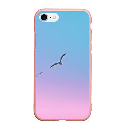 Чехол iPhone 7/8 матовый Чайки птицы полет градиент, цвет: 3D-светло-розовый