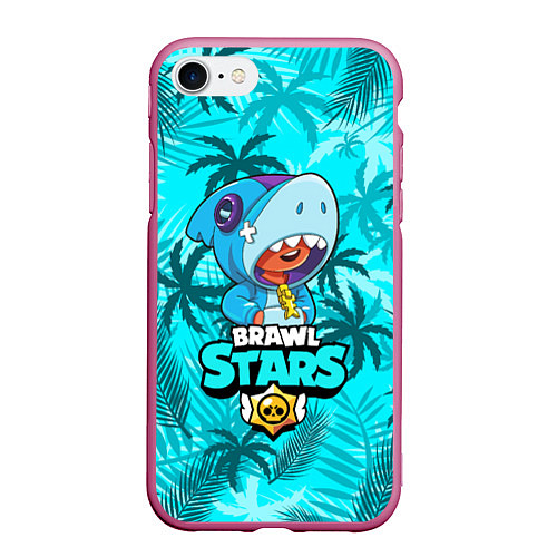 Чехол iPhone 7/8 матовый BRAWL STARS LEON SHARK / 3D-Малиновый – фото 1