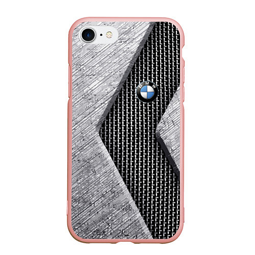 Чехол iPhone 7/8 матовый BMW - emblem - metal - texture / 3D-Светло-розовый – фото 1