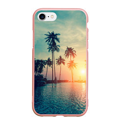 Чехол iPhone 7/8 матовый Пальмы, цвет: 3D-светло-розовый