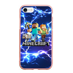 Чехол iPhone 7/8 матовый MINECRAFT МАЙНКРАФТ, цвет: 3D-светло-розовый