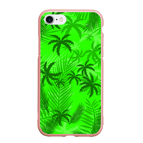 Чехол iPhone 7/8 матовый ПАЛЬМЫ ЛЕТО TROPICAL / 3D-Светло-розовый – фото 1