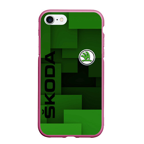 Чехол iPhone 7/8 матовый SKODA / 3D-Малиновый – фото 1