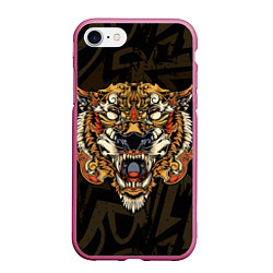 Чехол iPhone 7/8 матовый Тигровый стимпанк Tiger, цвет: 3D-малиновый