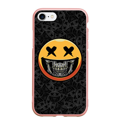 Чехол iPhone 7/8 матовый Смайлик на черепе Emoji / 3D-Светло-розовый – фото 1