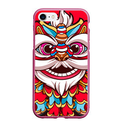 Чехол iPhone 7/8 матовый Морда Азиатского Льва, цвет: 3D-малиновый