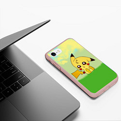 Чехол iPhone 7/8 матовый Пикачу на травке, цвет: 3D-светло-розовый — фото 2