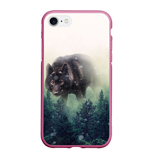Чехол iPhone 7/8 матовый Волк / 3D-Малиновый – фото 1