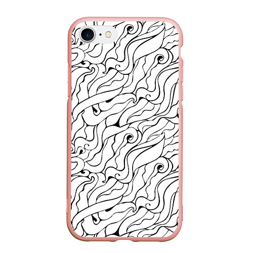 Чехол iPhone 7/8 матовый Черно-белые узоры / 3D-Светло-розовый – фото 1