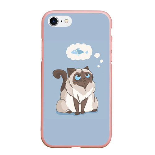 Чехол iPhone 7/8 матовый Голодный котейка / 3D-Светло-розовый – фото 1
