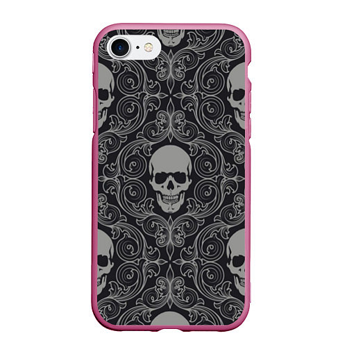 Чехол iPhone 7/8 матовый Skulls / 3D-Малиновый – фото 1