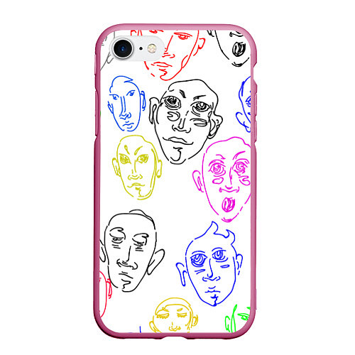 Чехол iPhone 7/8 матовый Цветные лица / 3D-Малиновый – фото 1