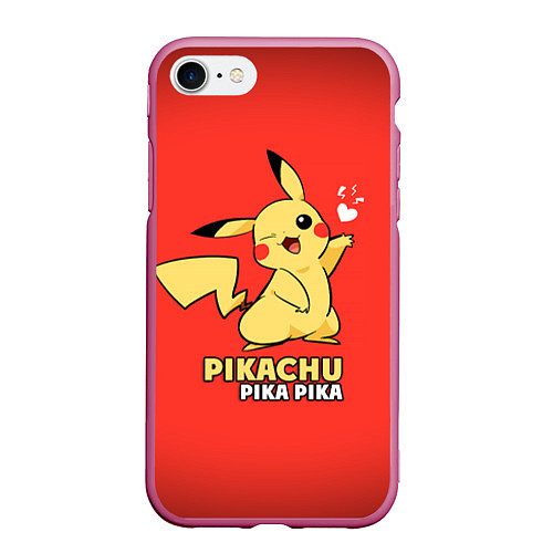 Чехол iPhone 7/8 матовый Pikachu Pika Pika / 3D-Малиновый – фото 1