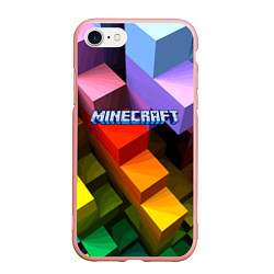 Чехол iPhone 7/8 матовый Minecraft - pattern, цвет: 3D-светло-розовый