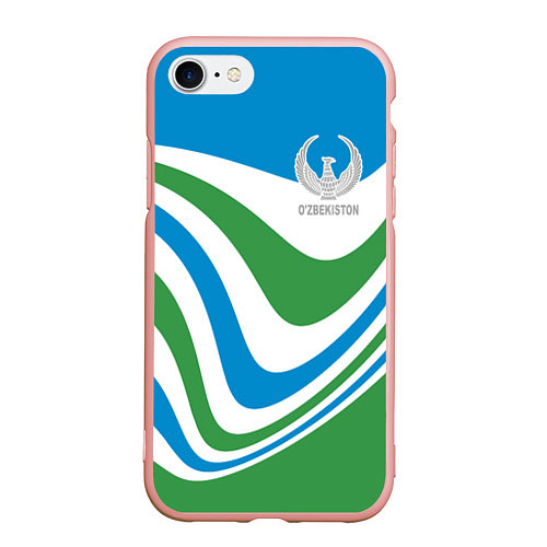 Чехол iPhone 7/8 матовый Узбекистан - герб страны / 3D-Светло-розовый – фото 1