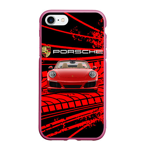 Чехол iPhone 7/8 матовый PORSCHE / 3D-Малиновый – фото 1