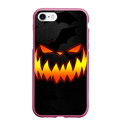 Чехол iPhone 7/8 матовый Pumpkin smile and bats, цвет: 3D-малиновый