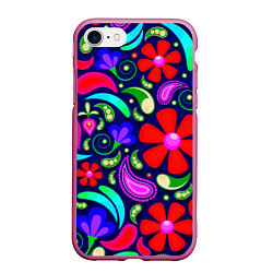 Чехол iPhone 7/8 матовый Flower$$$, цвет: 3D-малиновый