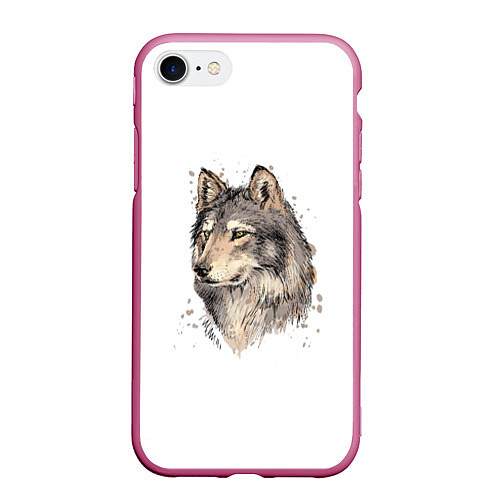 Чехол iPhone 7/8 матовый Волк / 3D-Малиновый – фото 1