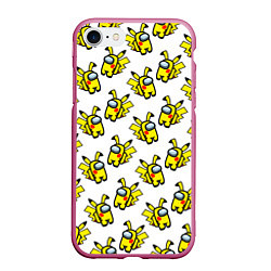 Чехол iPhone 7/8 матовый Among us Pikachu, цвет: 3D-малиновый