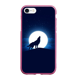 Чехол iPhone 7/8 матовый Воющий на луну, цвет: 3D-малиновый