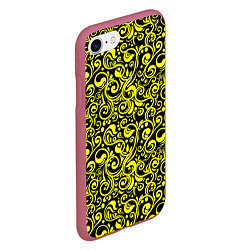Чехол iPhone 7/8 матовый Желтые узоры, цвет: 3D-малиновый — фото 2