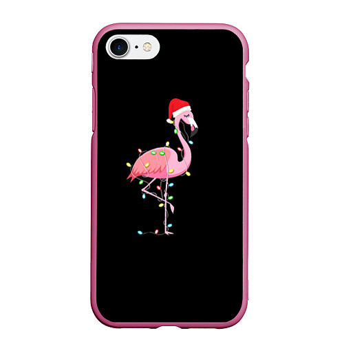 Чехол iPhone 7/8 матовый Новогодний Фламинго / 3D-Малиновый – фото 1