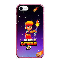 Чехол iPhone 7/8 матовый BRAWL STARS AMBER, цвет: 3D-малиновый